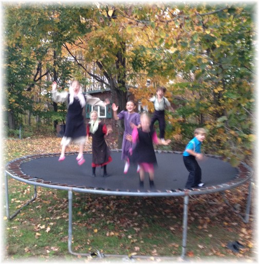 Amish children jumping on trampoline 10/18/14