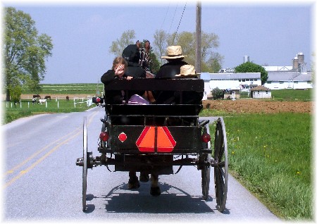 Amish family in open cart, Lancaster County PA 4/22/10