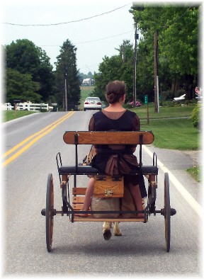 Amish girl hauling goceries home, near Intercourse, PA