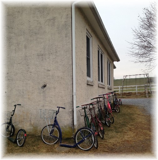 Amish one room school with scooters 12/22/14