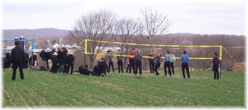 Amish youth playing volleyball at the Penryn Mud Sale 3/19/11 3/18/11