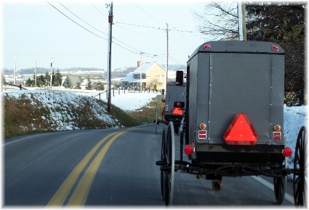 Amish buggy traffic jam Lancaster County, Pennsylvania