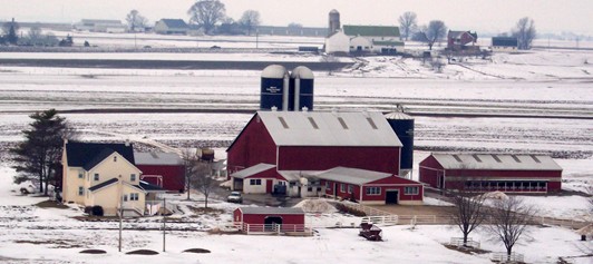 Amish farmstead winter scene