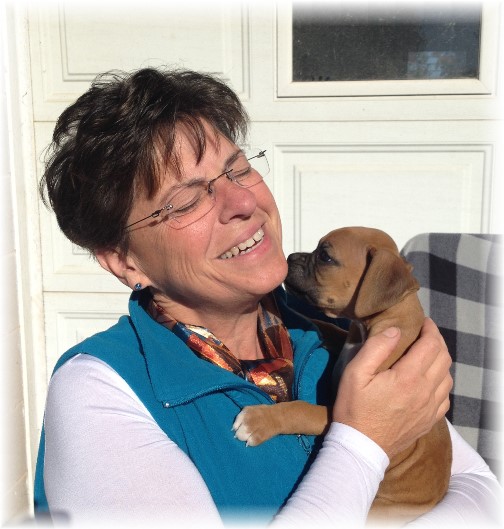 Brooksyne with Boxer puppy at Stoltzfus farm 10/23/15
