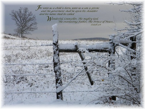 Rural snow scene with Isaiah 9:6