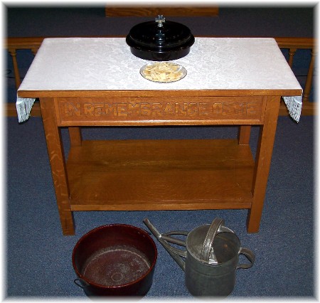 Communion Table and feetwashing items