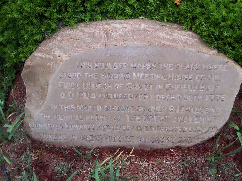 Stone marking location where Jonathan Edwards preached "Sinners in the hands of an angry God"