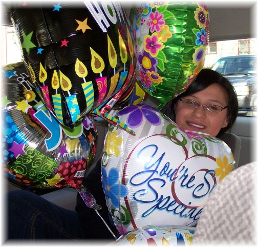 Ester at 23 with balloons