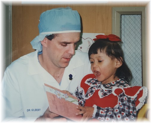 Ester with Dr. Gilbert following surgery in 1992
