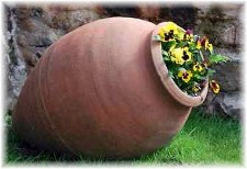 Clay flower pot with pansies