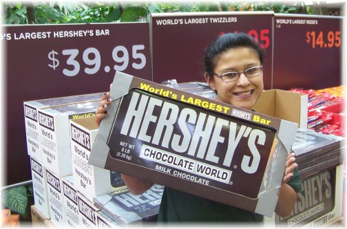 Ester with giant Hershey bar