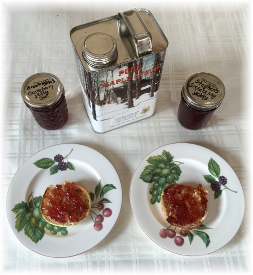 Gifts of gooseberry jelly and Maple syrup from Worralls 04/25/16