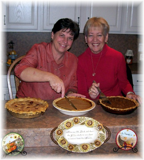Brooksyne and Dawn with Thanksgiving pies 11/25/10