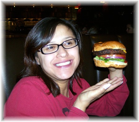 Ester at Weber Grill Restaurant with Weber classic burger 3/25/10