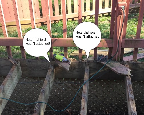 Deck replacement, unattached joists 4/16/16