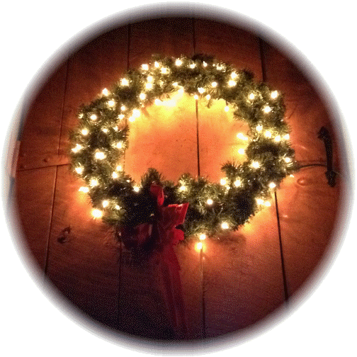 Christmas wreath on Weber barn door
