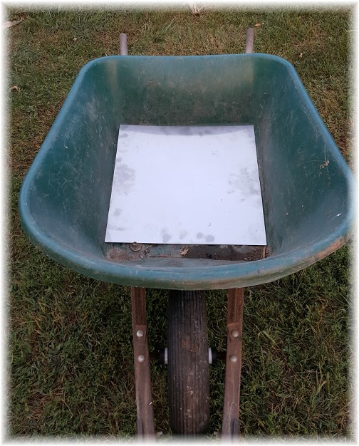 Repaired wheelbarrow with sheet metal 9/21/16