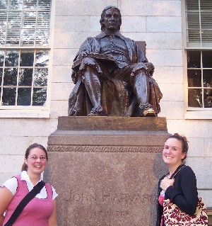 Sarah and Nicole at John Harvard Statue