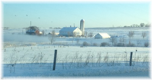 Lancaster farm scene with snow fog 3/6/15 (Click to enlarge)