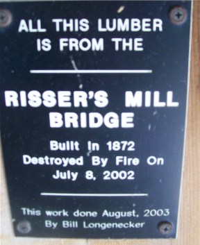 Plaque in Covered Bridge on Longenecker farm in Lancaster County PA