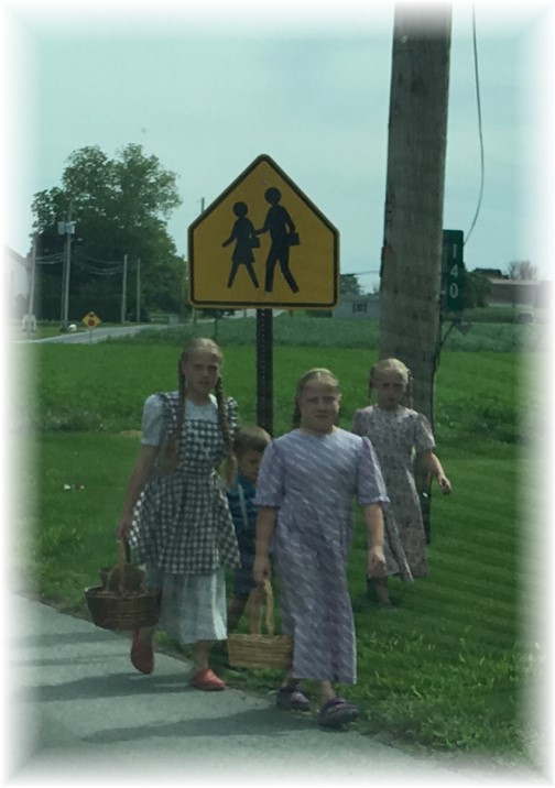Mennonite children walking 6/8/17
