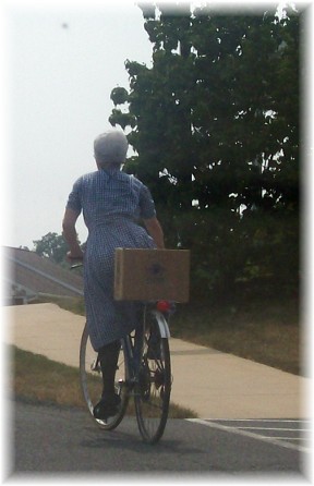Old order Mennonite on bicycle in Lancaster County PA 7/21/11