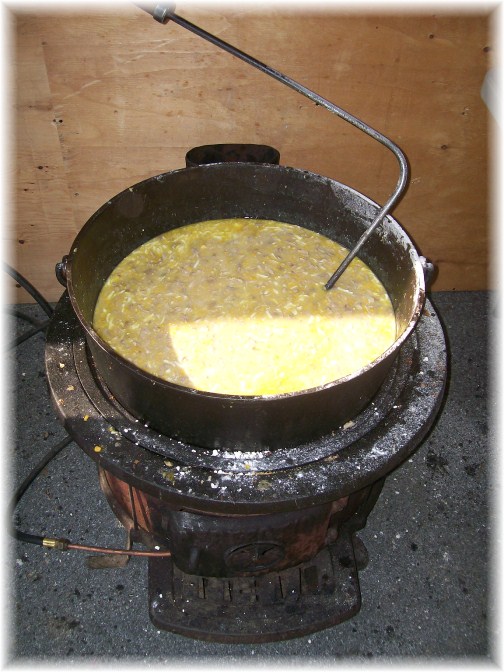 Cast iron pot with chicken corn soup at the Penryn Mud Sale