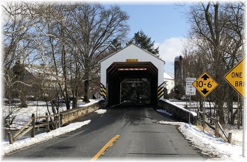 Shenk's Mill covered bridge in snow 2/18/18 (Click to enlarge)