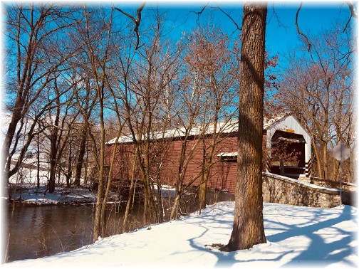 Shenk's Mill covered bridge in snow 2/18/18 (Click to enlarge)