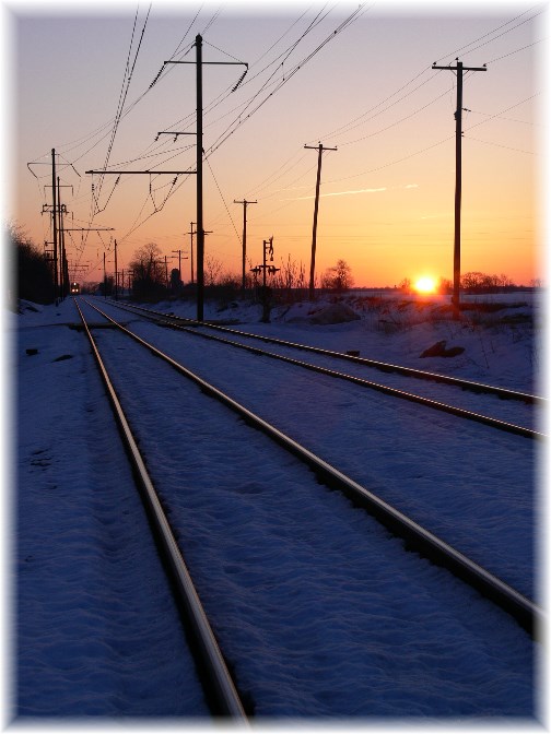 Train coming at sunrise (Photo by John Heisey)