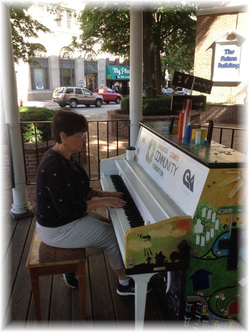 Brooksyne playing street piano at Penn Square in Lancaster city 6/6/14