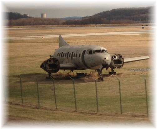 Old plane at end of Harrisburg airport runway