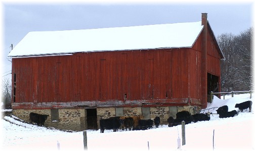 Pennsylvania red bank barn in snow (Photo by Greg Schneider)