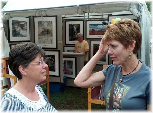 Brooksyne visiting with Pam at the Mount Gretna Outdoor Art Show 8/18/13