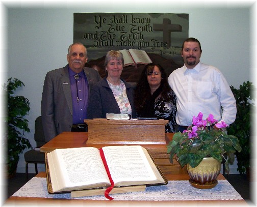 Shawn Coitirier along with wife Gloria and Chaplain Bunny and Peg at Discover Joy Church 3/27/11