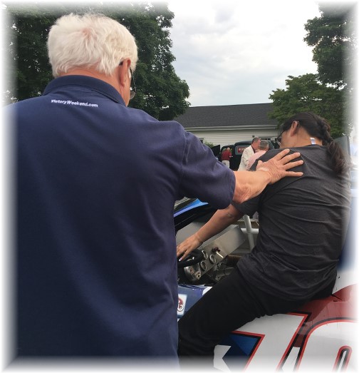 Steve Wingfield helping Ester in race car 6/4/17