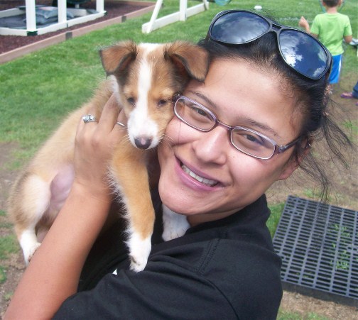 Ester with Sheltie pup
