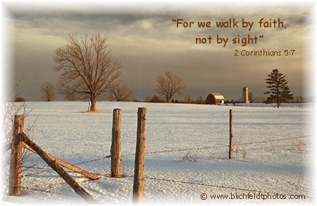 2 Corinthians 5:7 with Michigan winter scene (Photo by Howard Blichfeldt)