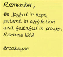 Romans 12:12 on post-it note