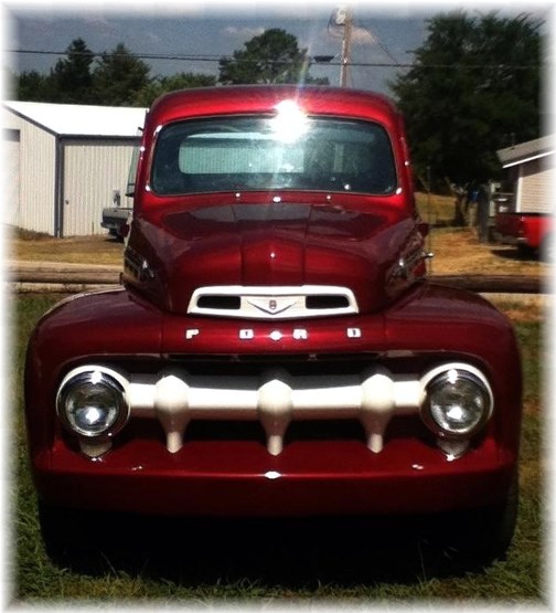 Red Ford truck, Mountaintop Arkansas