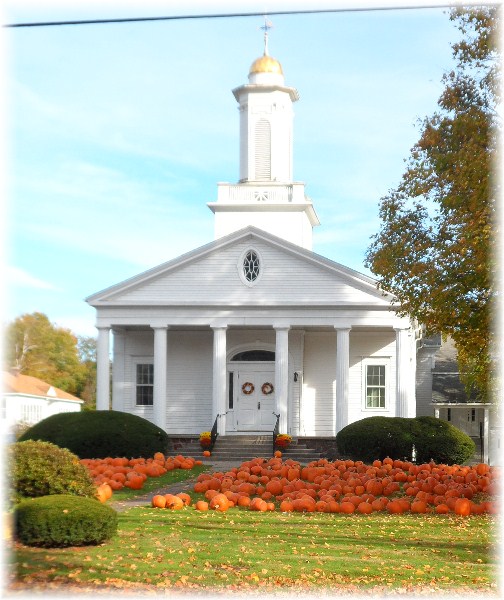 Granby Connecticut church with pumpkins