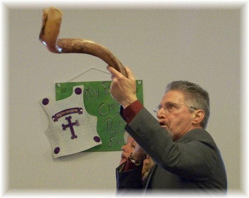 Pastor Berger playing Shofar