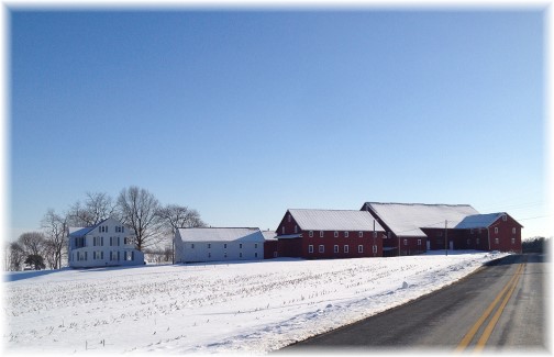 Red barns in snow 2/17/15