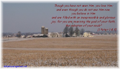Winter farmview with Scripture 1 Peter 1:8,9