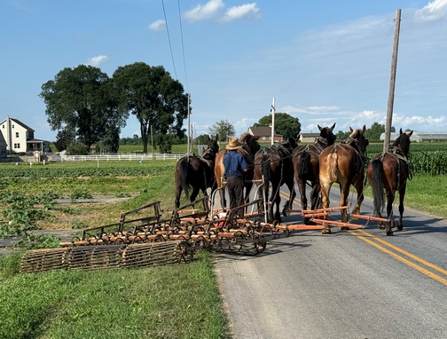 John moving tiller on Kraybill Church Road