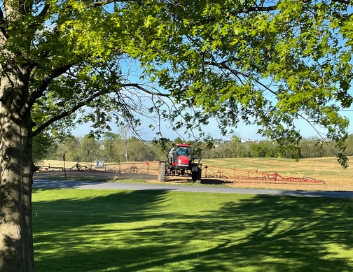 Spraying corn field