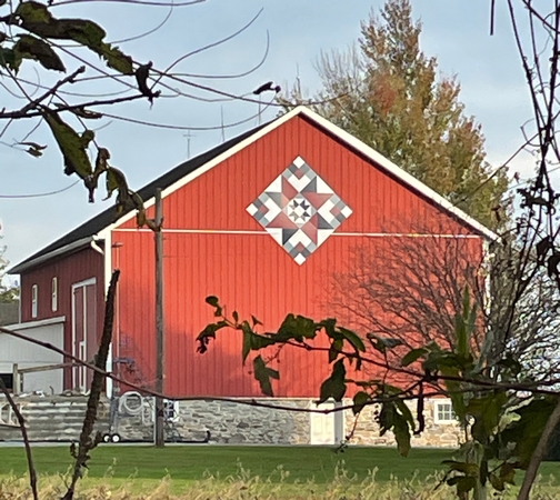 Red barn with quilt in Lancaster County