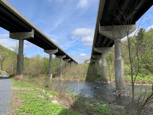 I-81 over Swatara Gap on along Swatara rail trail, Lebanon County, 4/30/19 (Click to enlarge)