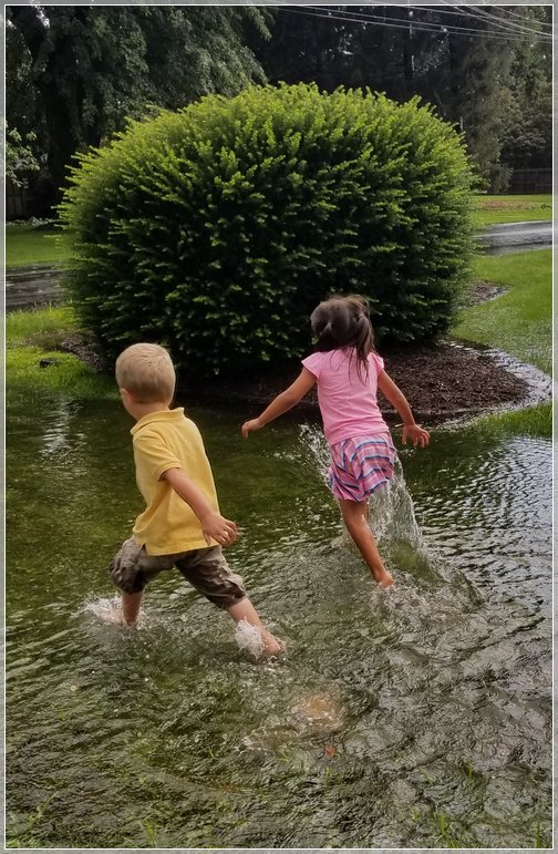 Children playing in puddle