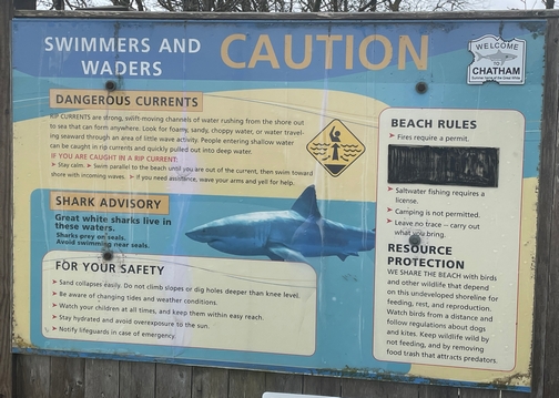 Caution sign at Chatham Beach